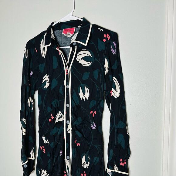 KATE SPADE Deco Bloom Crepe Button Front Long Sleeves Collared Mini Dress size 4 - Picture 5 of 11